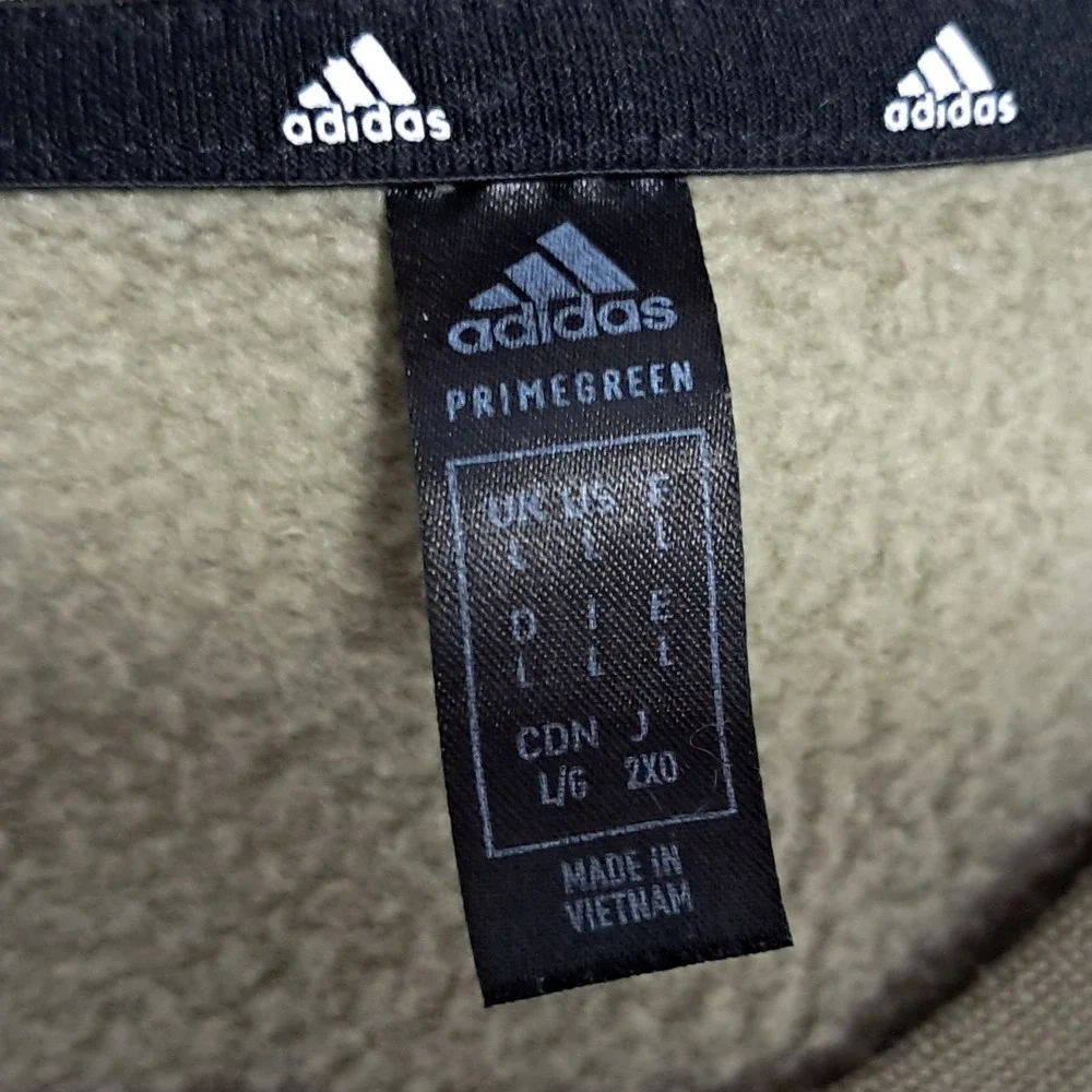 Adidas Primegreen Mens Large Olive‎ Green 3-Stripe Crewneck Sweatshirt Pullover